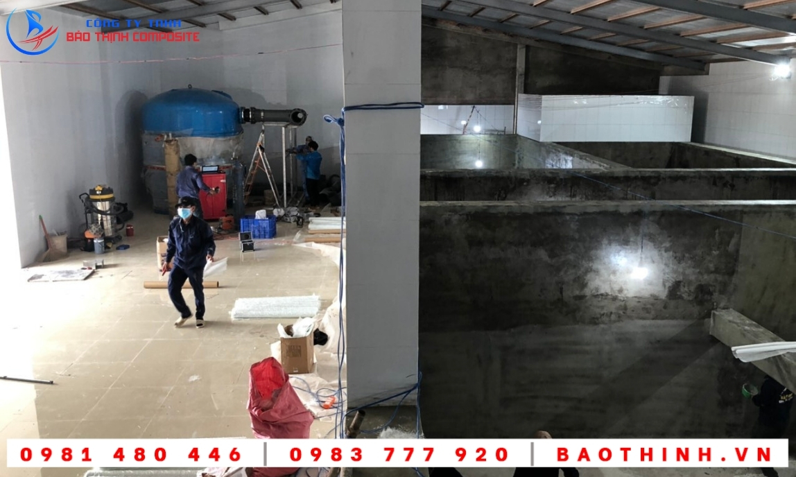 Bọc phủ composite hồ nước tại Công ty Việt Úc - Bạc Liêu